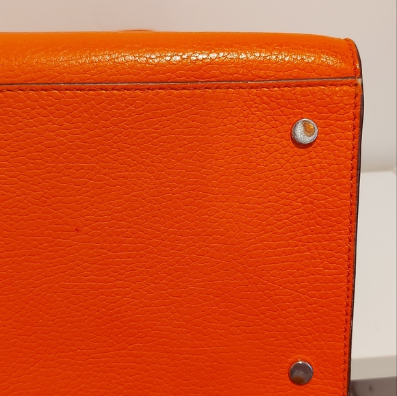 BANANA REPUBLIC pebbled italian leather orange tote bag convertible shape - Picture 11 of 15